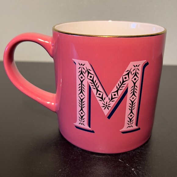 OPALHOUSE Monogram Initial Pink & Metallic Gold Letter "M” Mug ~ Ribbed Interior - Picture 3 of 7